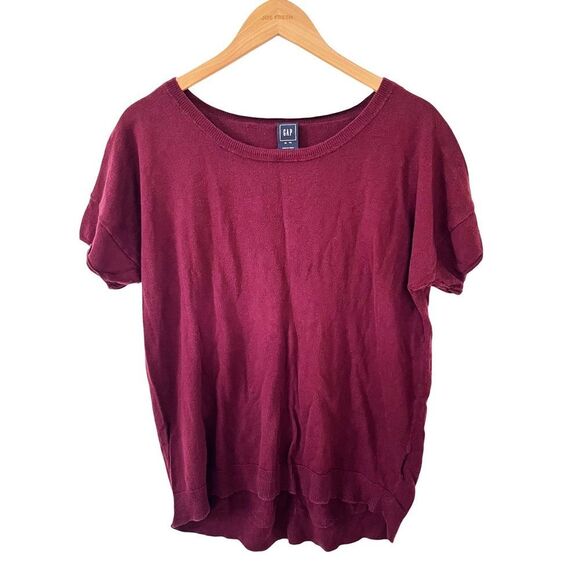 GAP Wine Burgundy Slouchy Cuffed Short Sleeve Lightweight Sweater - Picture 1 of 5